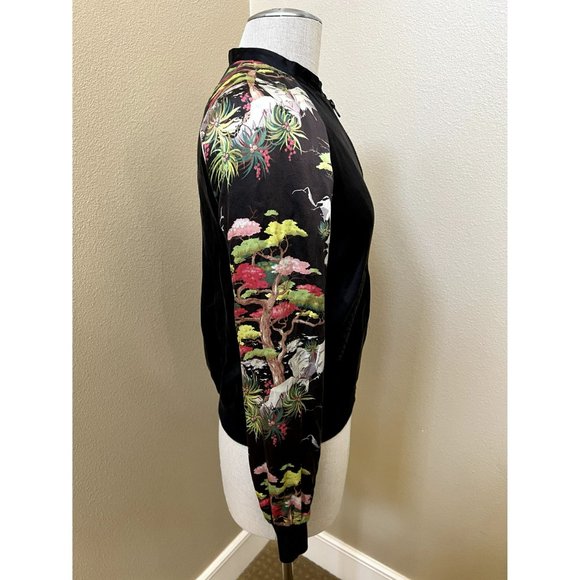FRENCH CONNECTION Women's Silk Bomber Jacket Tree Design Size 2 - Picture 2 of 4